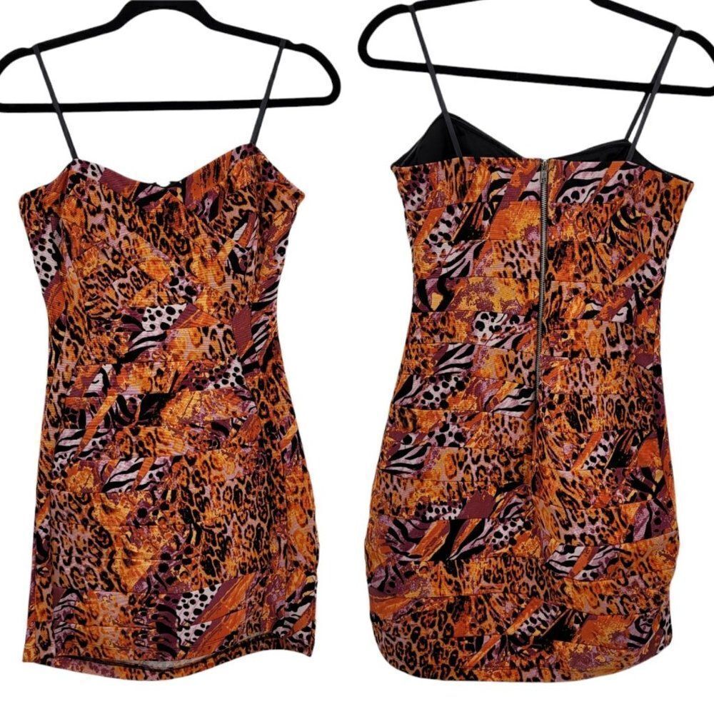 Vtg 90's City Triangles Grunge Animal Multimedia Patchwork‎ Bodycon Dress Sz M